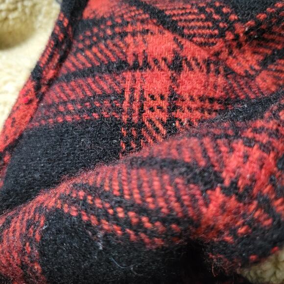 Vintage Flannel Vest Red Buffalo Plaid Sherpa Zip Front Fleece Wool Retro Large - Picture 9 of 12
